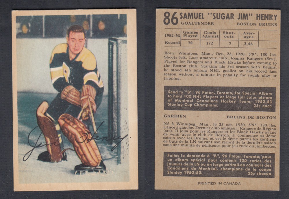 1953-54 PARKHURST HOCKEY CARD #86 S. HENRY photo