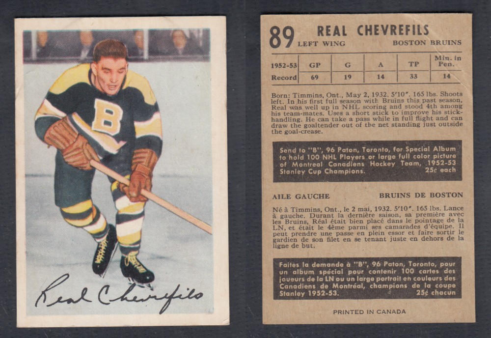 1953-54 PARKHURST HOCKEY CARD #89 R. CHEVREFILS photo