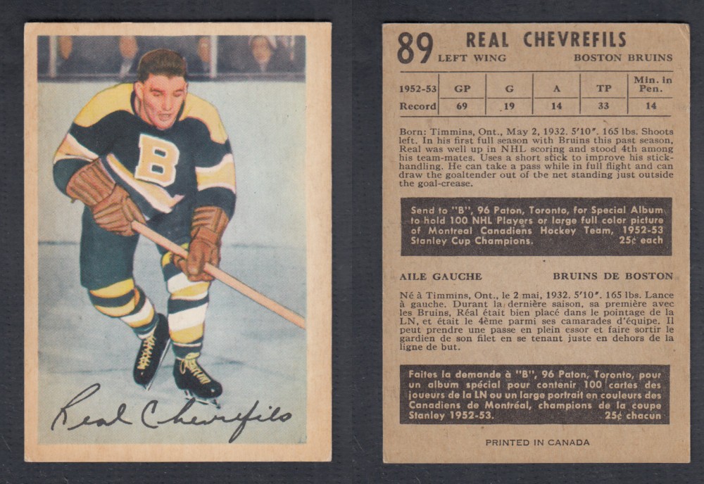 1953-54 PARKHURST HOCKEY CARD #89 R. CHEVREFILS photo