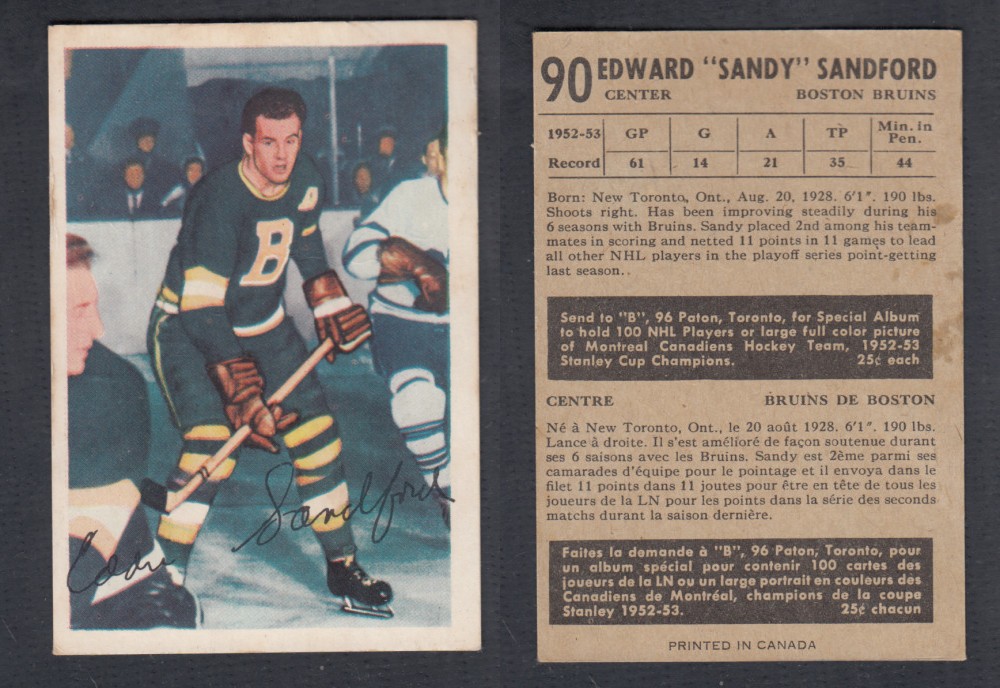 1953-54 PARKHURST HOCKEY CARD #90 E. SANDFORD photo