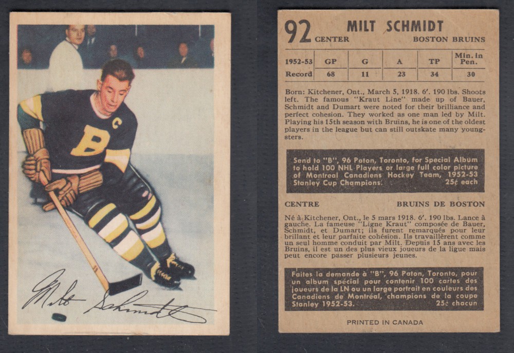 1953-54 PARKHURST HOCKEY CARD #92 M. SCHMIDT photo