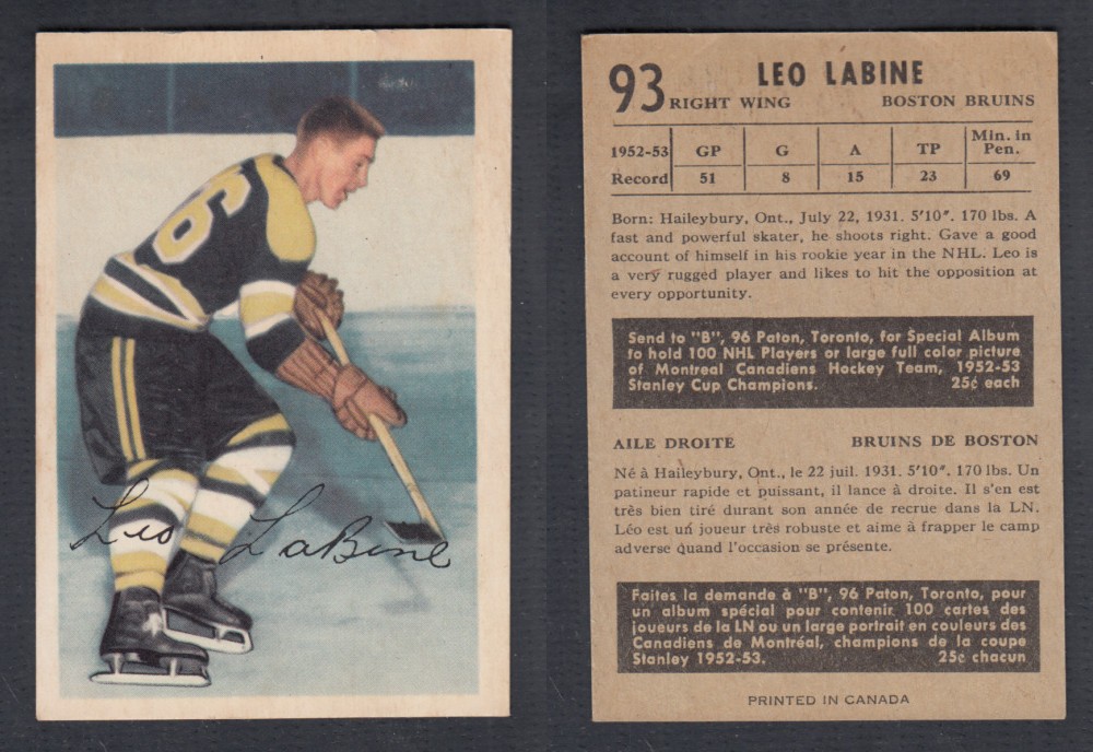 1953-54 PARKHURST HOCKEY CARD #93 L. LABINE photo