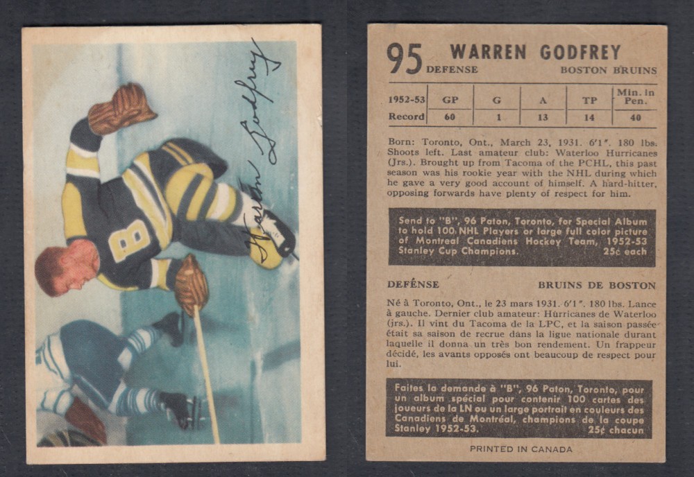 1953-54 PARKHURST HOCKEY CARD #95 W. GODFREY photo