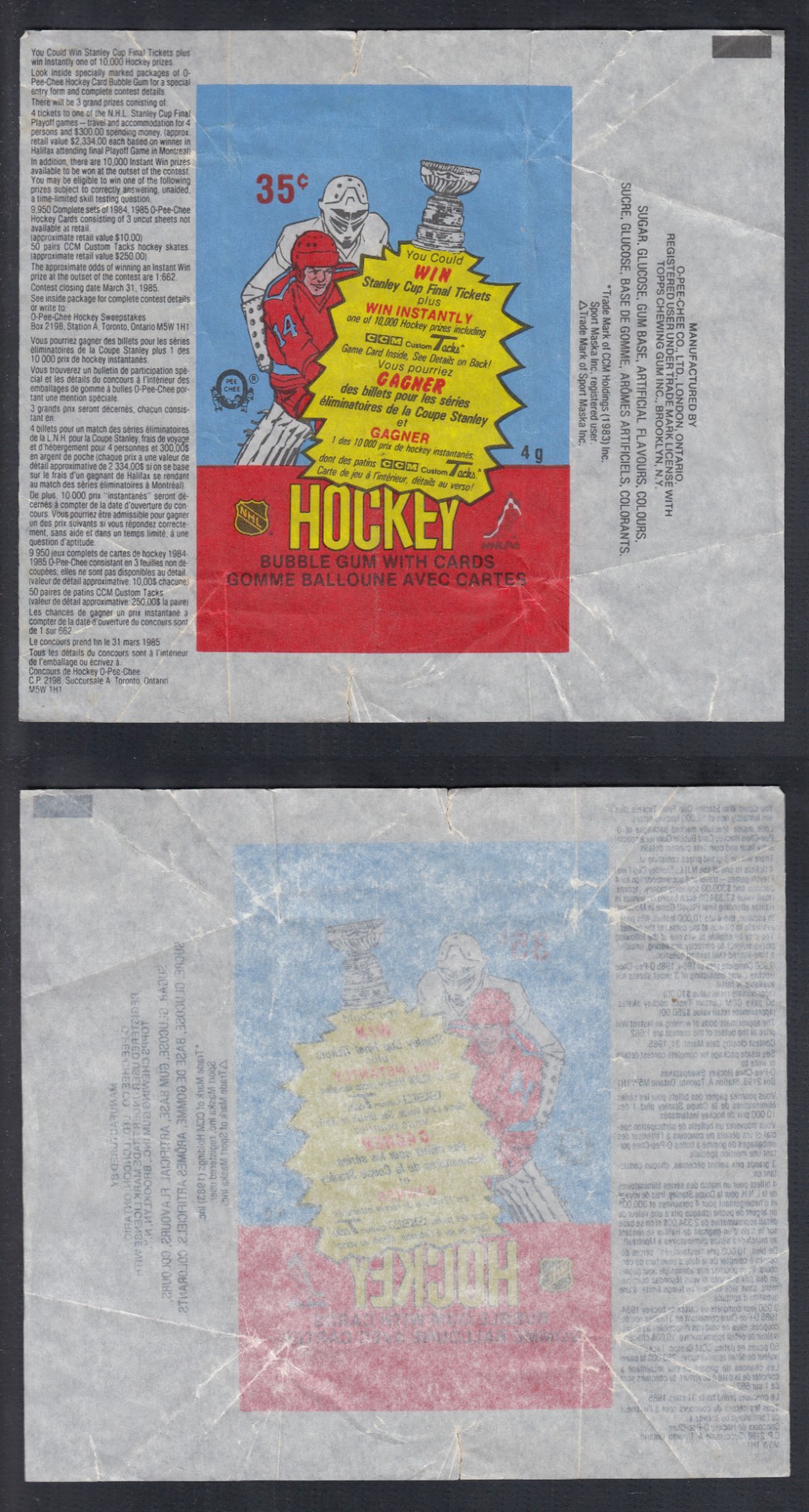 1984-85 O-PEE-CHEE HOCKEY CARD WRAPPER  photo