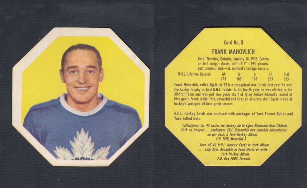 1961-62 YORK HOCKEY CARD #3 F. MAHOVLICH photo