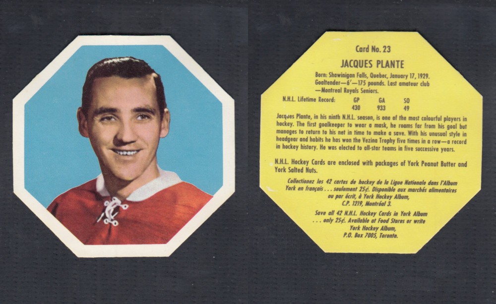 1961-62 YORK HOCKEY CARD #23 J. PLANTE photo