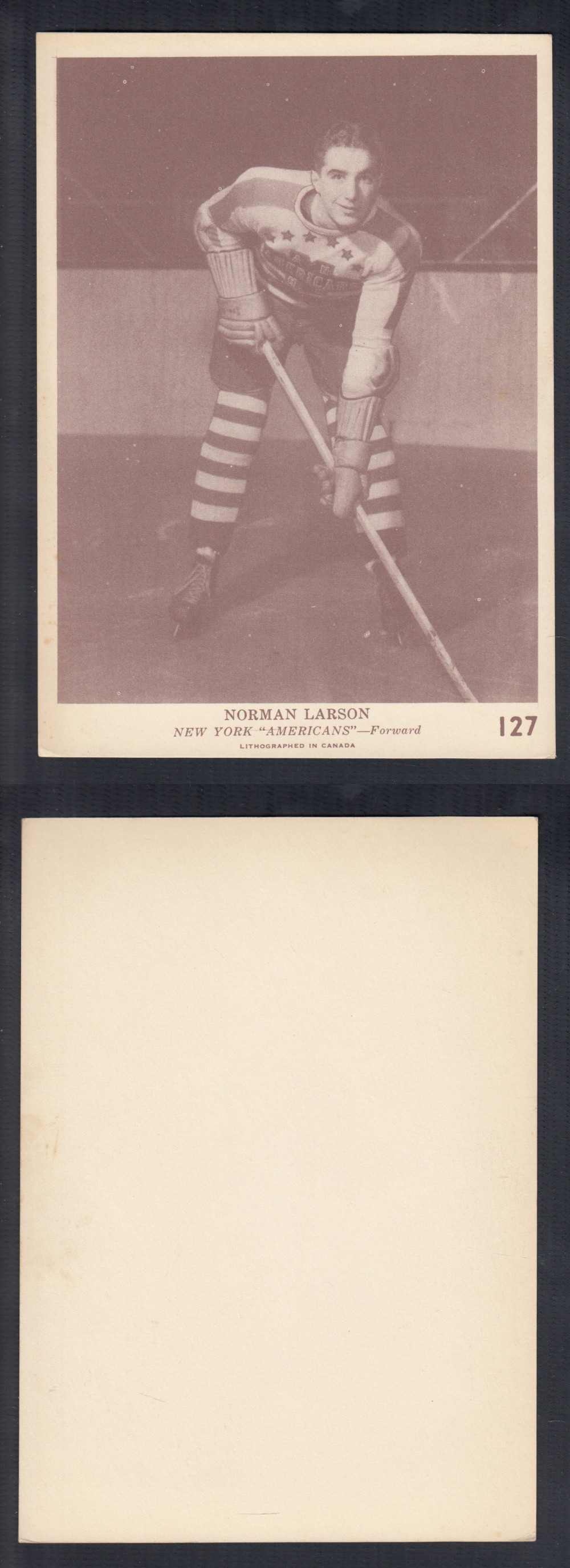 1940-41 O-PEE-CHEE HOCKEY CARD #127 N. LARSON photo