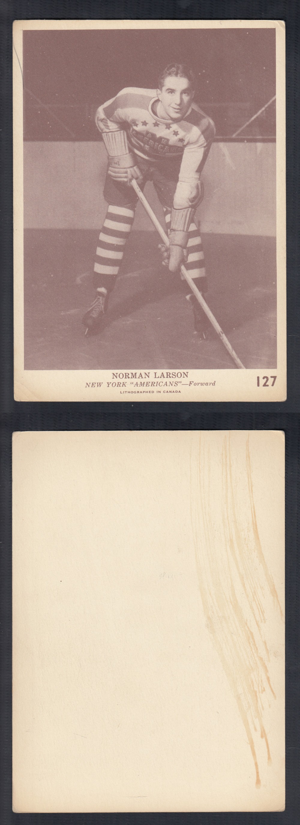 1940-41 O-PEE-CHEE HOCKEY CARD #127 N. LARSON photo