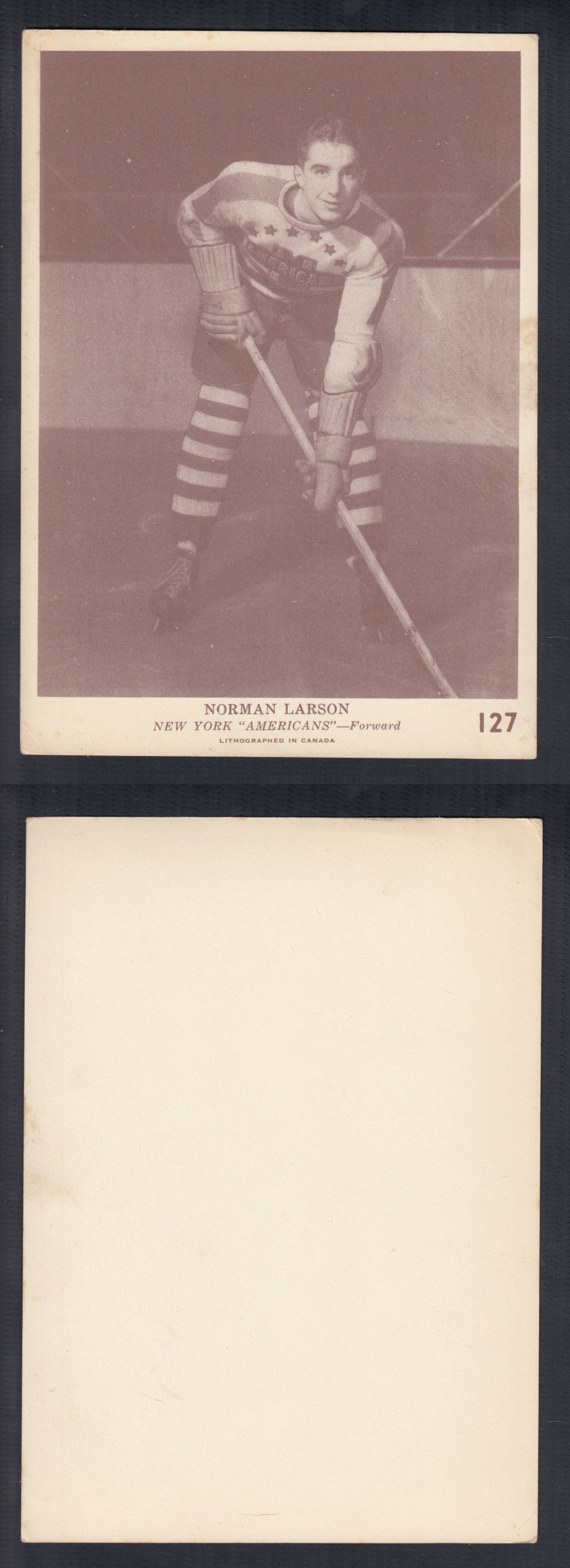 1940-41 O-PEE-CHEE HOCKEY CARD #127 N. LARSON photo