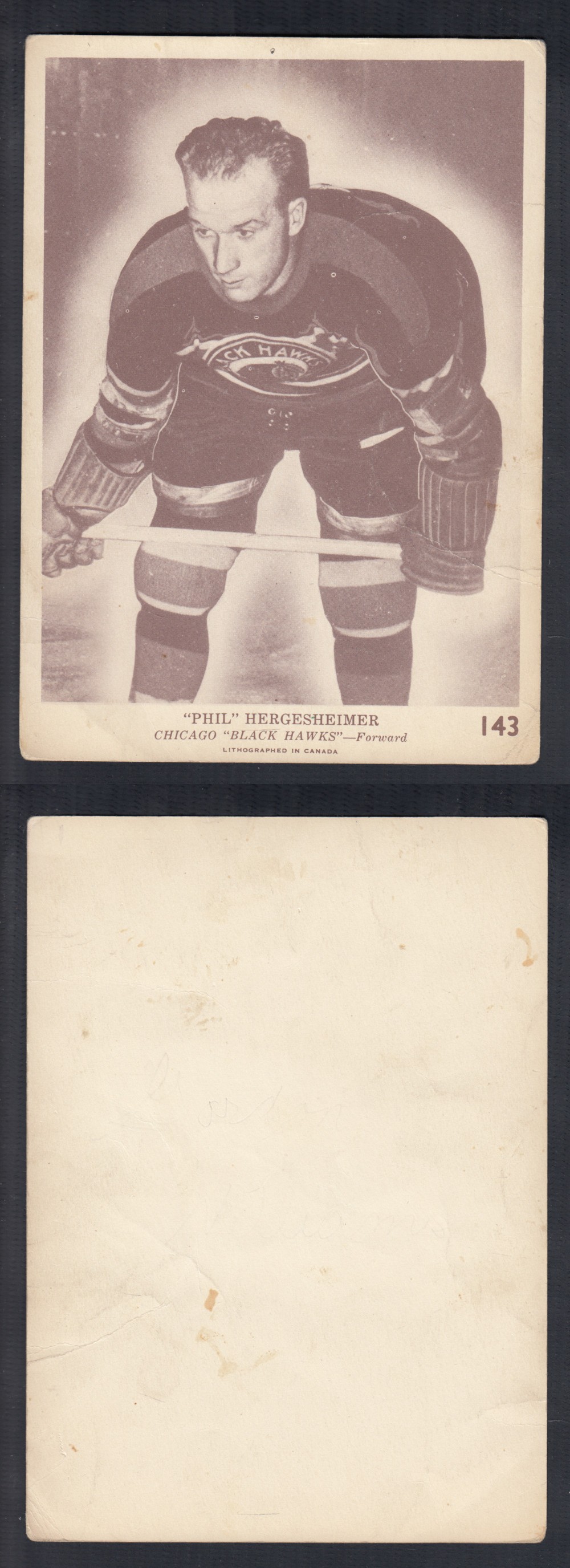 1940-41 O-PEE-CHEE HOCKEY CARD #143 P. HERGESHEIMER photo