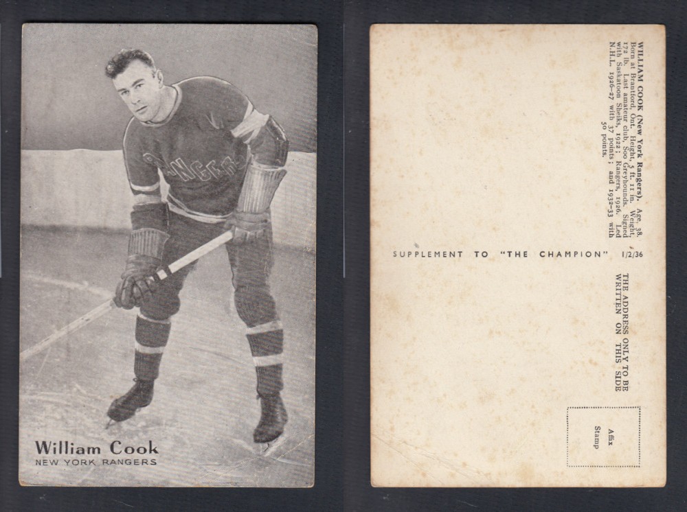 1935-36 AMALGAMATED PRESS HOCKEY CARD W. COOK photo