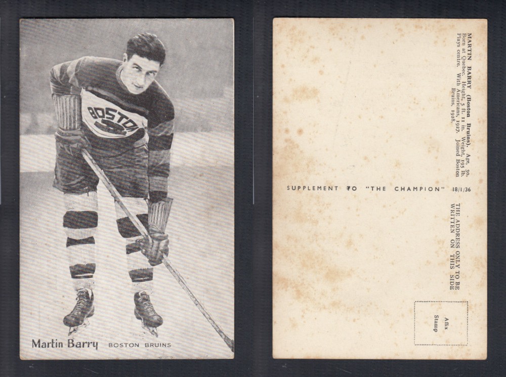 1935-36 AMALGAMATED PRESS HOCKEY CARD M. BARRY photo