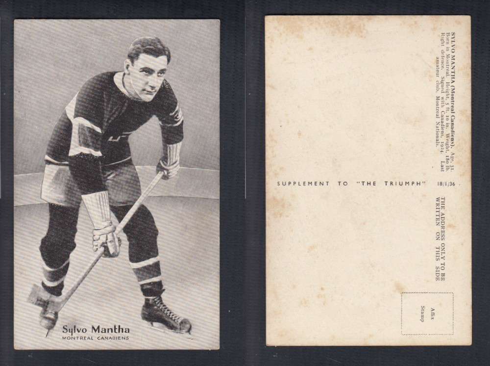 1935-36 AMALGAMATED PRESS HOCKEY CARD S. MANTHA photo