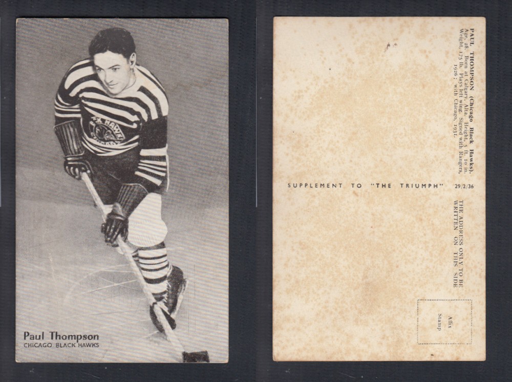 1935-36 AMALGAMATED PRESS HOCKEY CARD P. THOMPSON photo