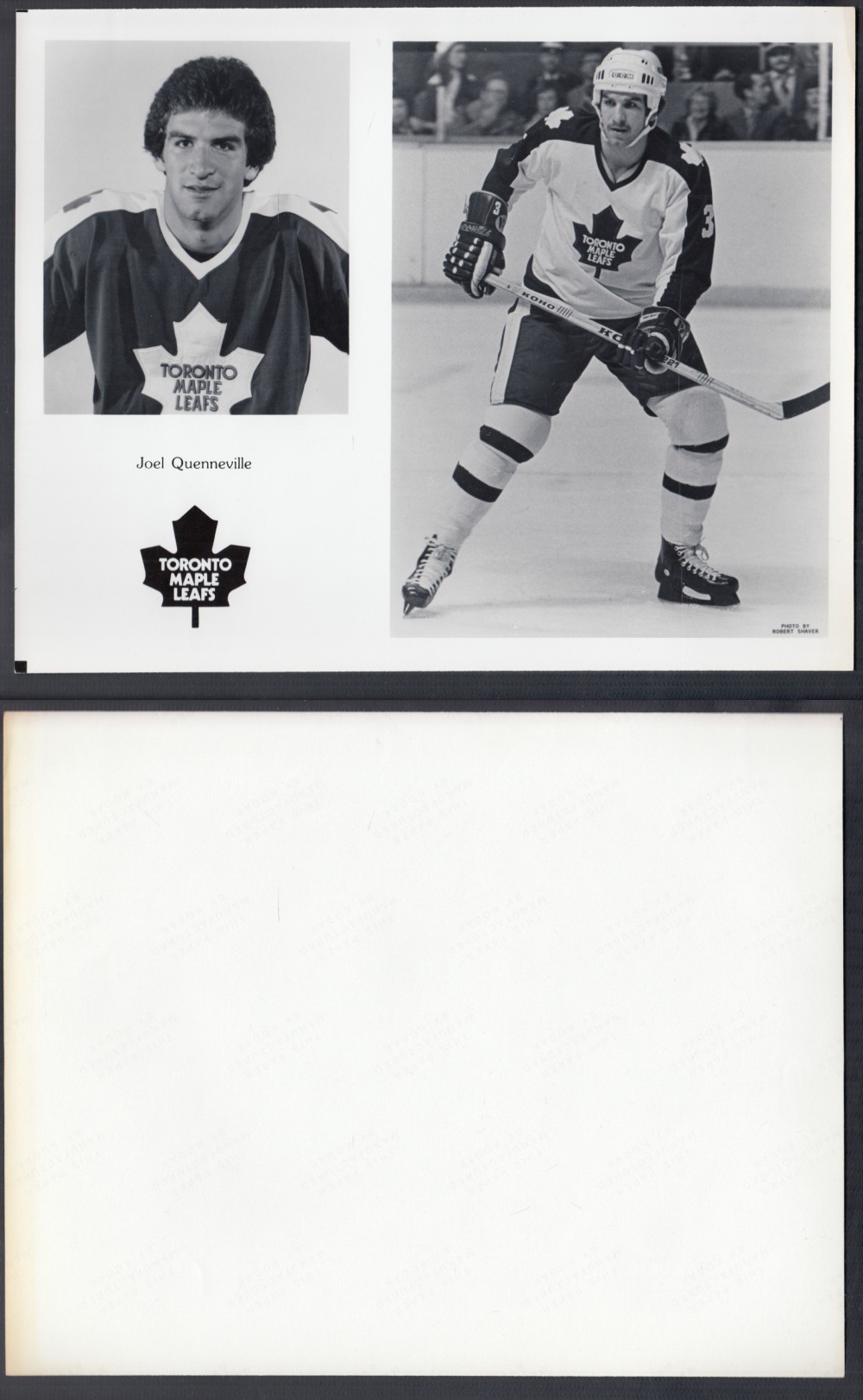 EARLY 1980'S TORONTO MAPLE LEAFS MEDIA PHOTO J. QUENNEVILLE photo