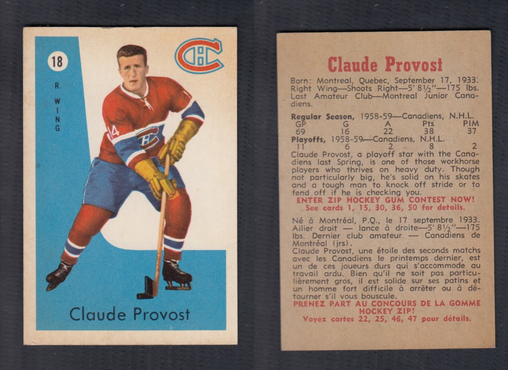 1959-60 PARKHURST HOCKEY CARD #18 C. PROVOST photo