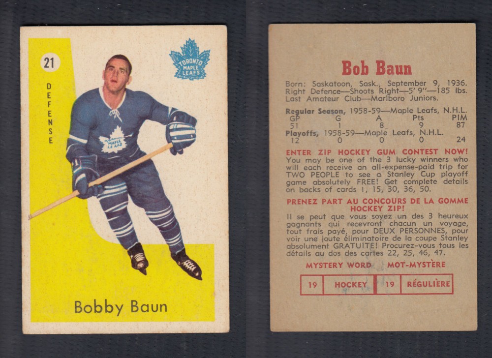 1959-60 PARKHURST HOCKEY CARD #21 B. BAUN photo