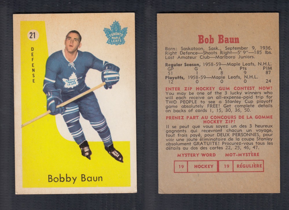 1959-60 PARKHURST HOCKEY CARD #21 B. BAUN photo