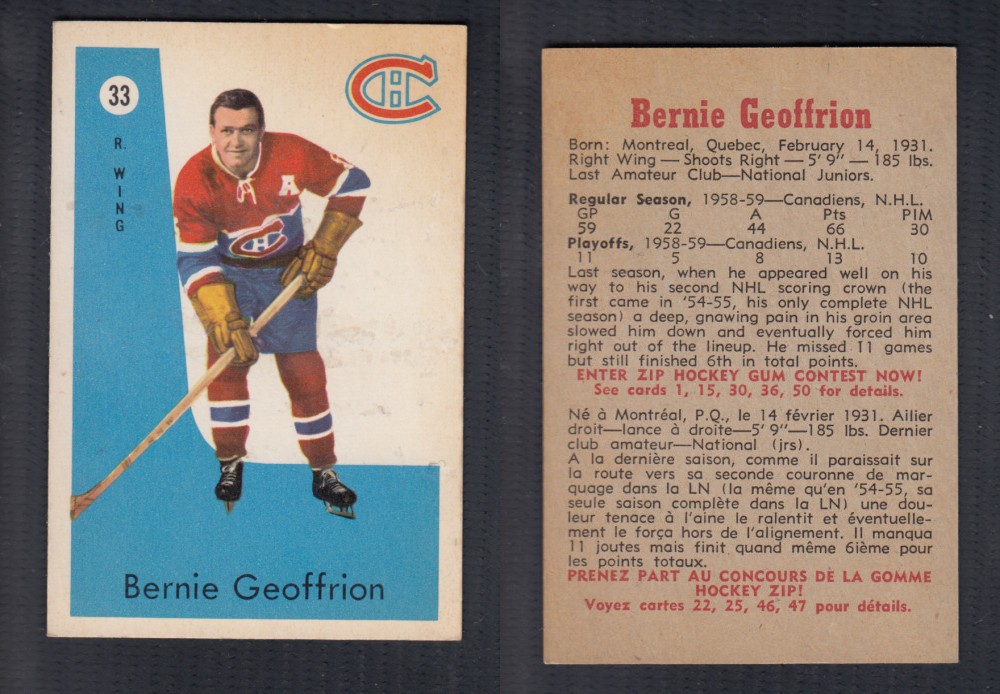 1959-60 PARKHURST HOCKEY CARD #33 B. GEOFFRION photo