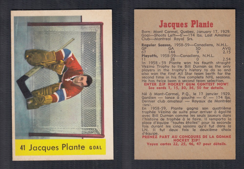 1959-60 PARKHURST HOCKEY CARD #41 J. PLANTE photo