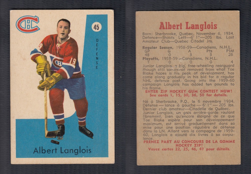 1959-60 PARKHURST HOCKEY CARD #45 A. LANGLOIS photo