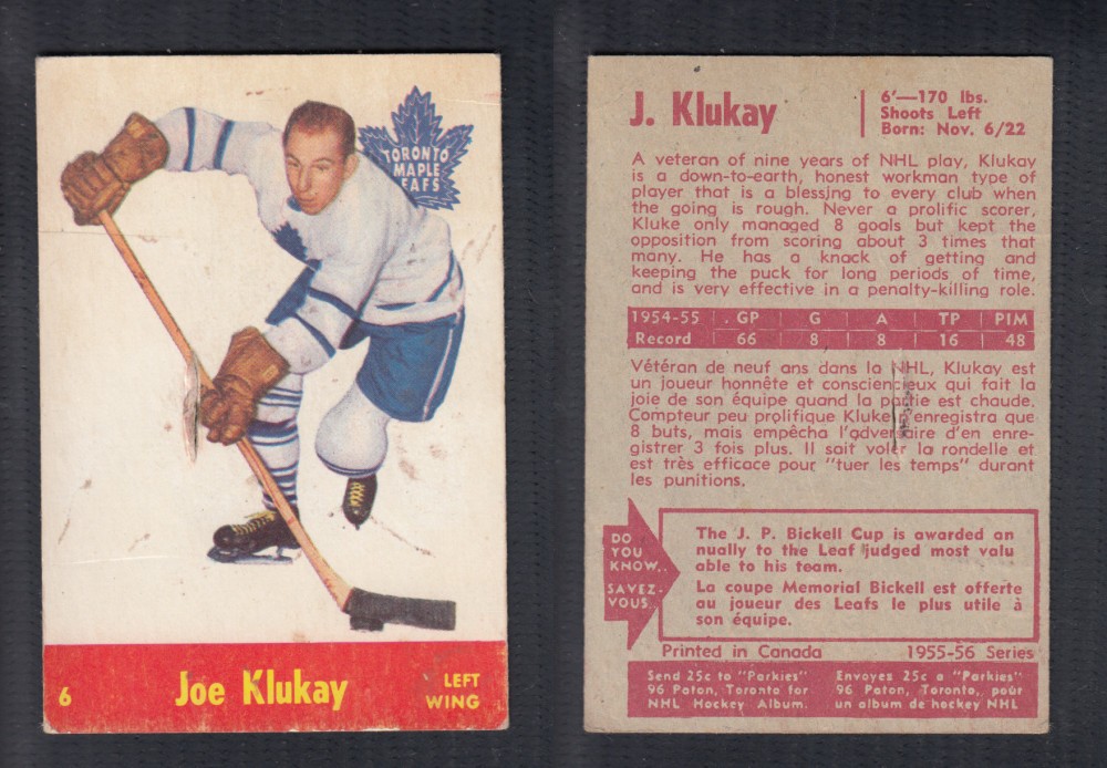 1955-56 PARKHURST HOCKEY CARD #6 J. KLUKAY photo