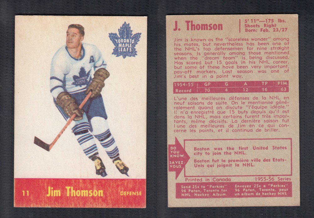 1955-56 PARKHURST HOCKEY CARD #11 J. THOMSON photo