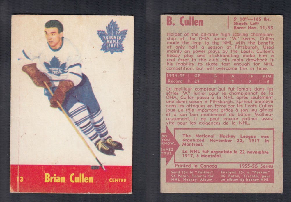 1955-56 PARKHURST HOCKEY CARD #13 B. CULLEN photo