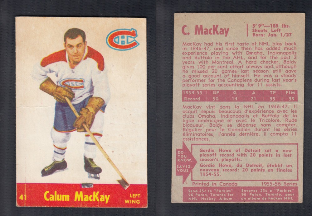 1955-56 PARKHURST HOCKEY CARD #41 C. MACKAY photo