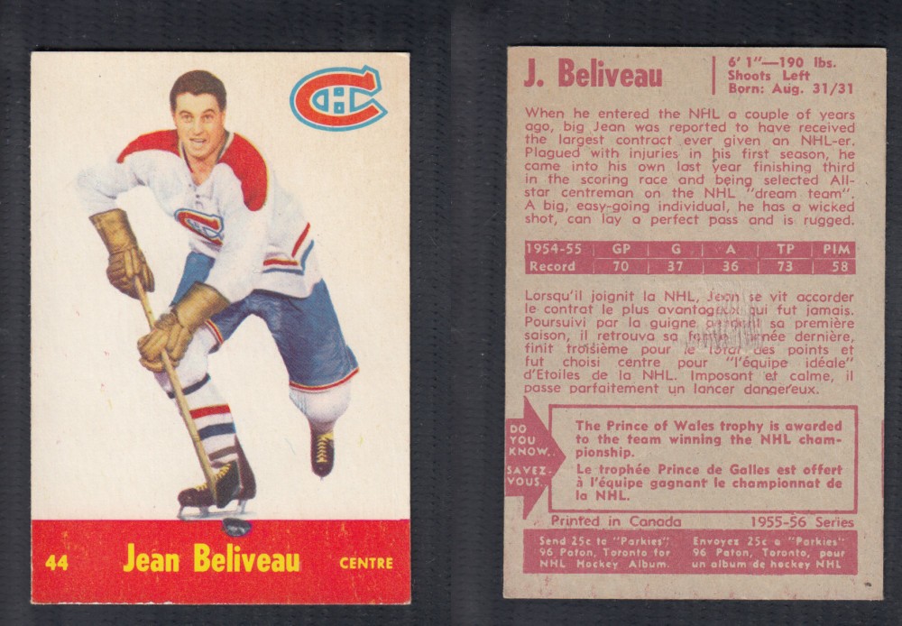 1955-56 PARKHURST HOCKEY CARD #44 J. BELIVEAU photo