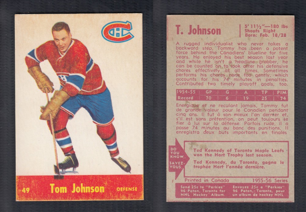 1955-56 PARKHURST HOCKEY CARD #49 T. JOHNSON photo