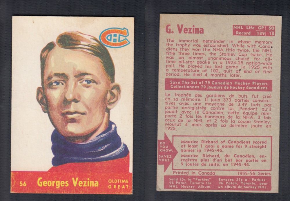 1955-56 PARKHURST HOCKEY CARD #56 G. VEZINA photo