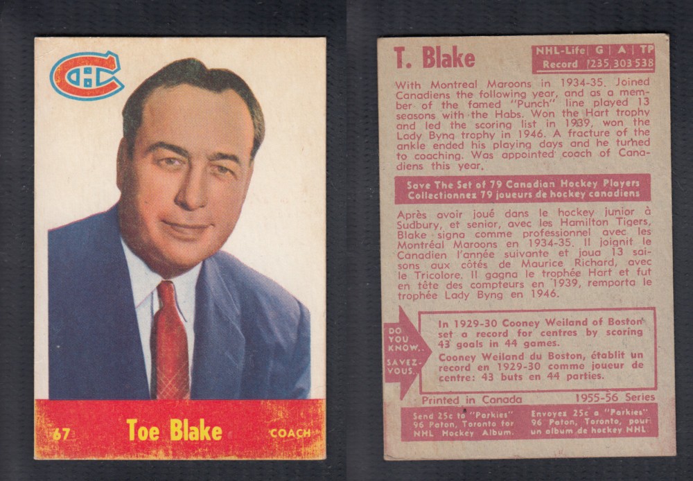 1955-56 PARKHURST HOCKEY CARD #67 T. BLAKE photo