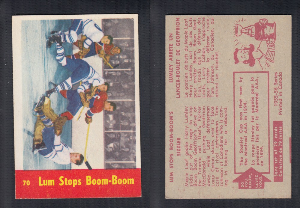 1955-56 PARKHURST HOCKEY CARD #70 LUM STOPS BOOM-BOOM photo