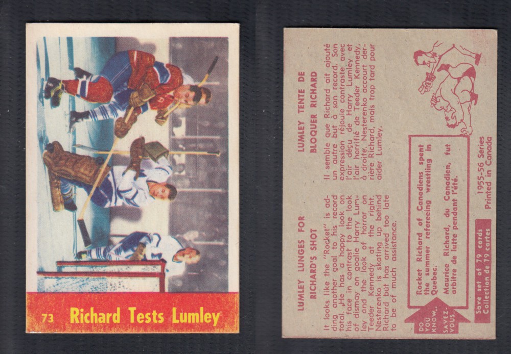 1955-56 PARKHURST HOCKEY CARD #73 RICHARD TESTS LUMLEY photo