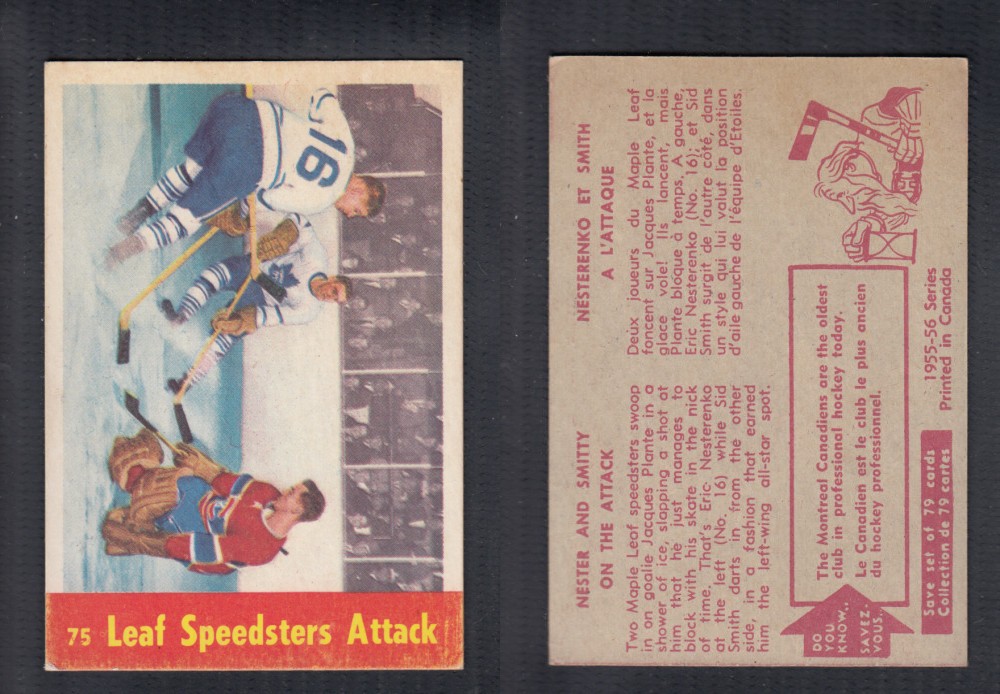 1955-56 PARKHURST HOCKEY CARD #75 LEAF SPEEDSTERS ATTACK photo