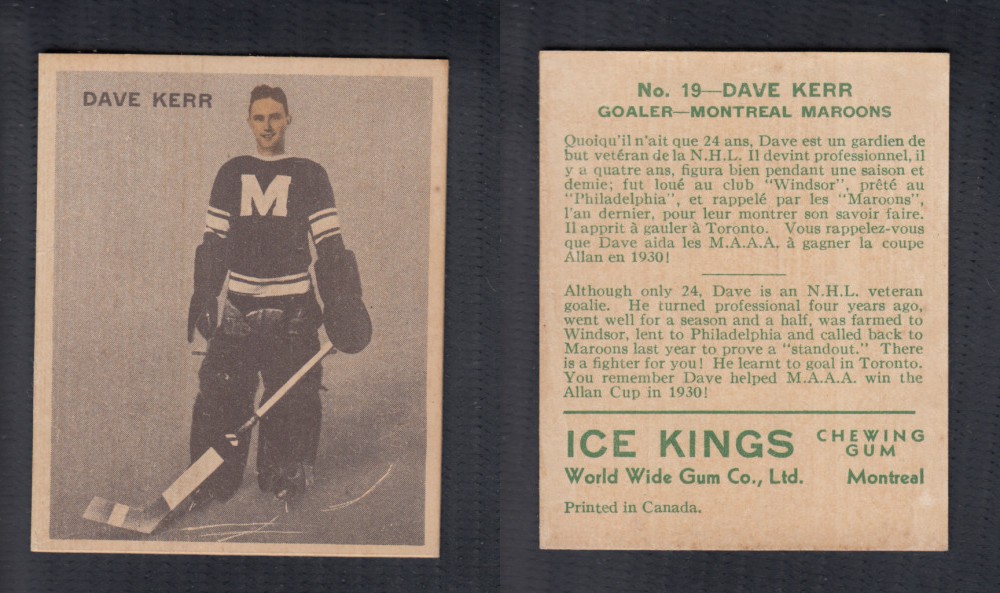 1933-34 ICE KINGS HOCKEY CARD #19 D. KERR photo