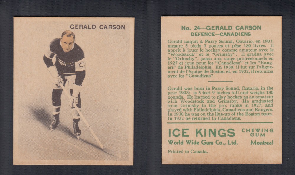 1933-34 ICE KINGS HOCKEY CARD #24 G. CARSON photo