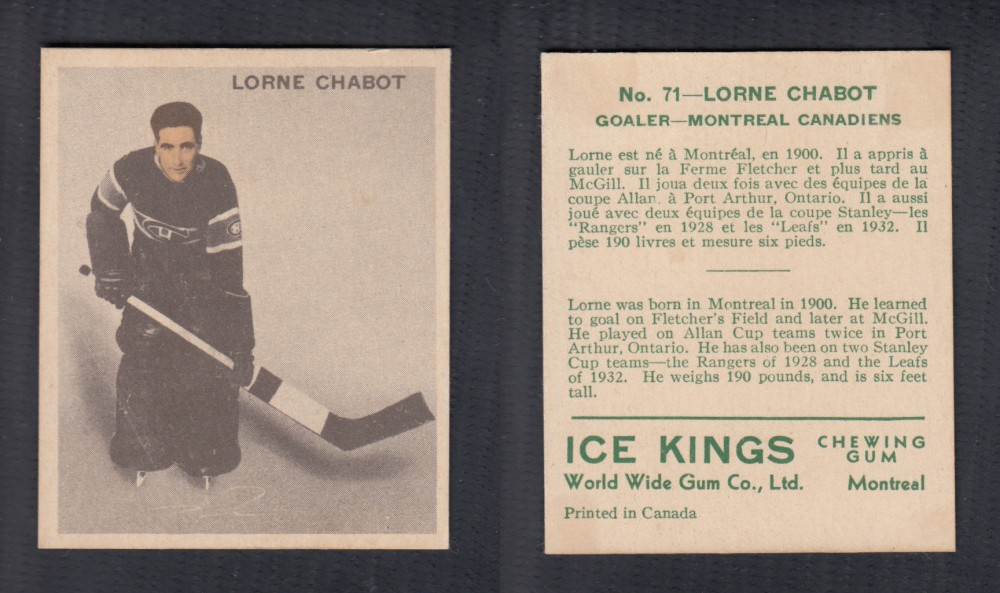 1933-34 ICE KINGS HOCKEY CARD #71 L. CHABOT photo