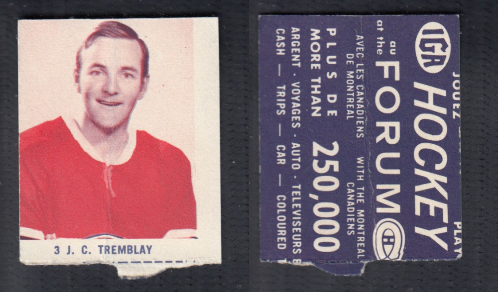 1967-68 IGA MONTREAL CANADIENS HOCKEY CARD #3 J.C. TREMBLAY photo