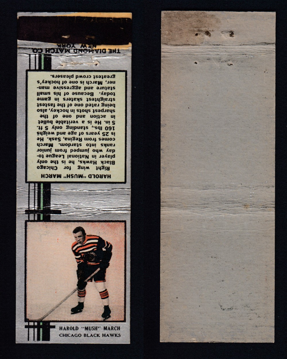 1933-34 DIAMOND MATCHBOOK HOCKEY CARD SILVER H. MARCH photo