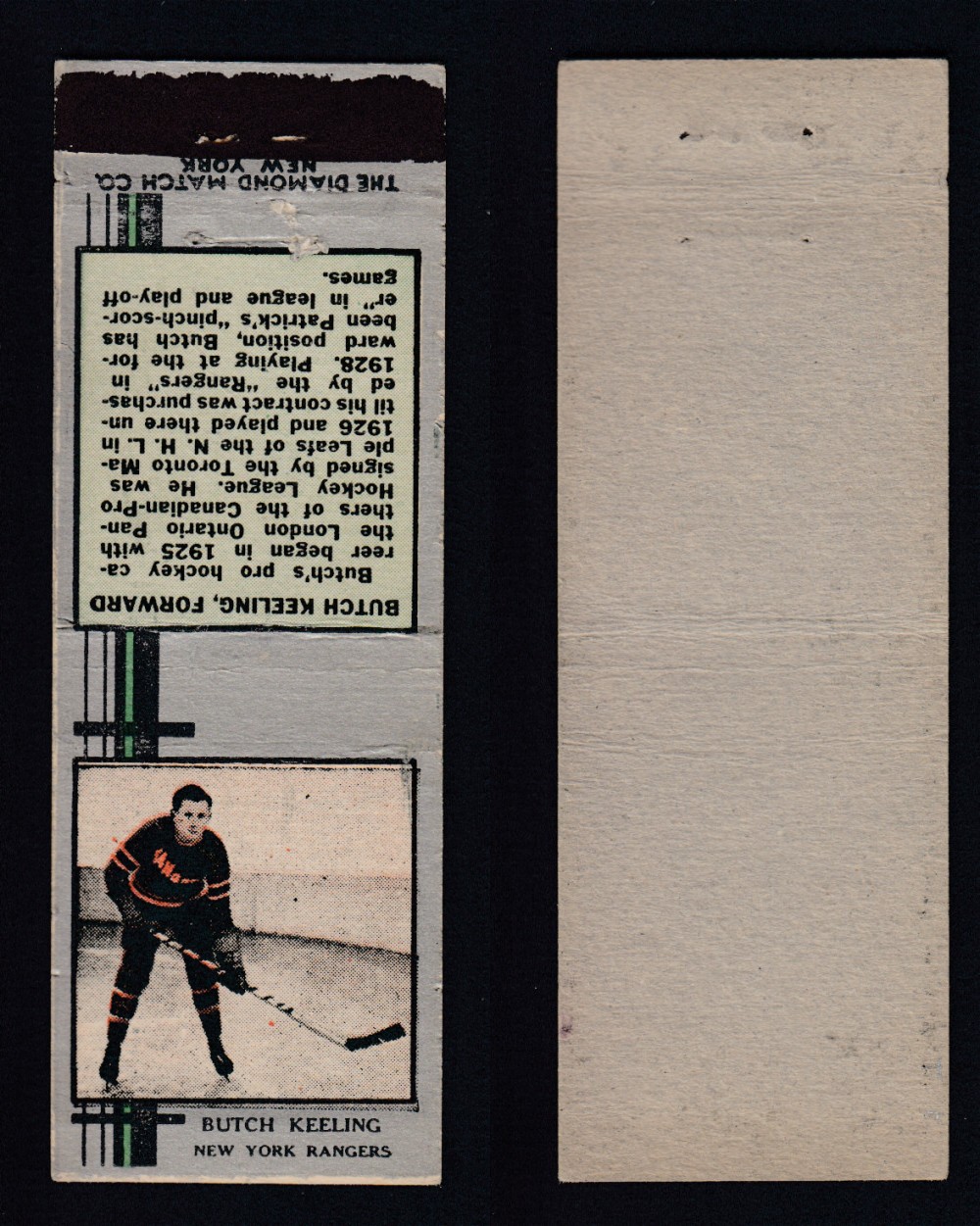 1933-34 DIAMOND MATCHBOOK HOCKEY CARD SILVER B. KEELING photo