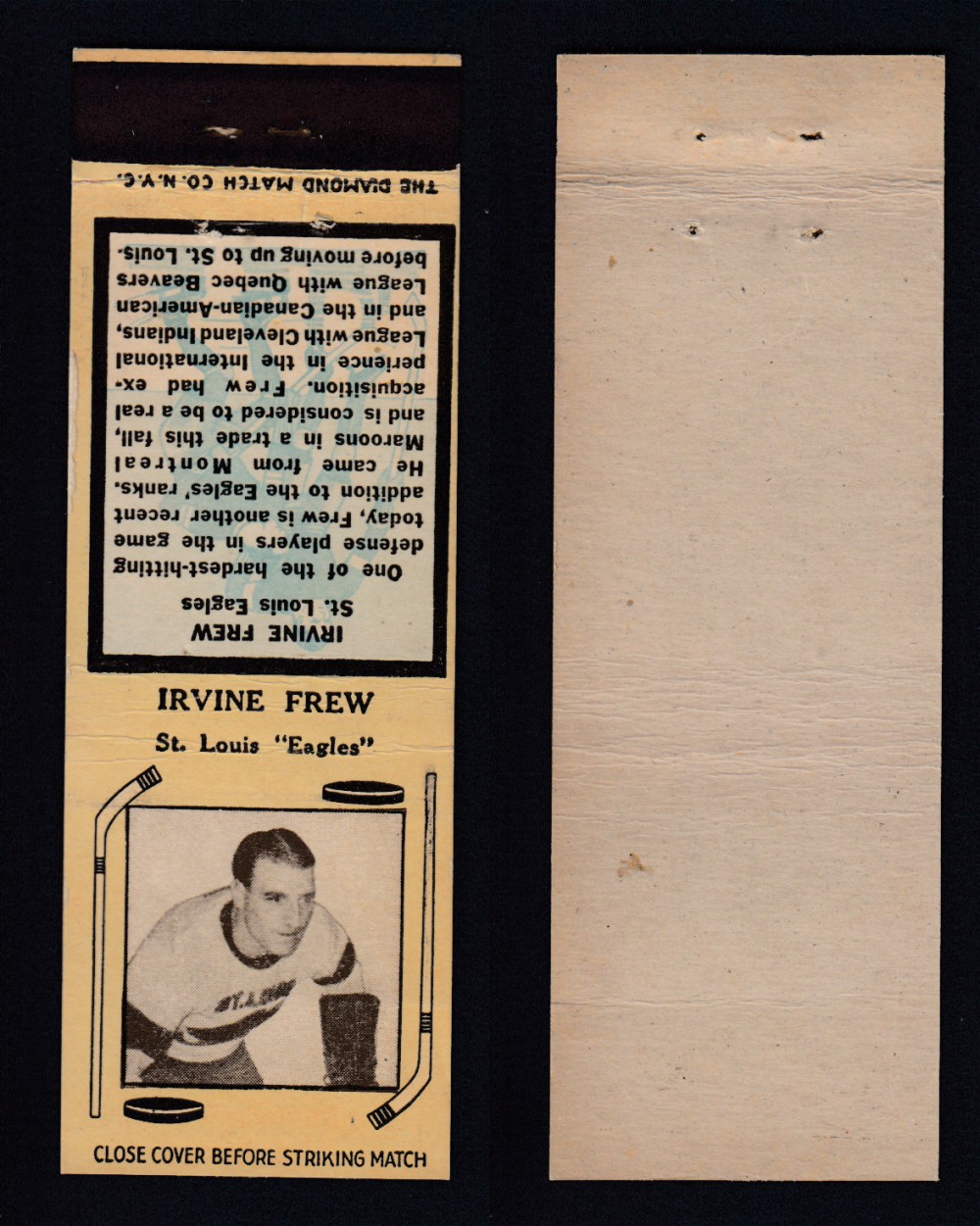 1934-35 DIAMOND MATCHBOOK HOCKEY CARD TYPE 1 I. FREW photo