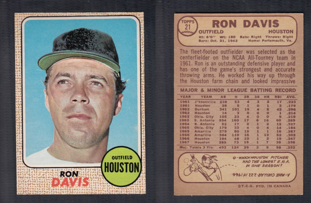 1968 O-PEE-CHEE BASEBALL CARD #21 R. DAVIS photo