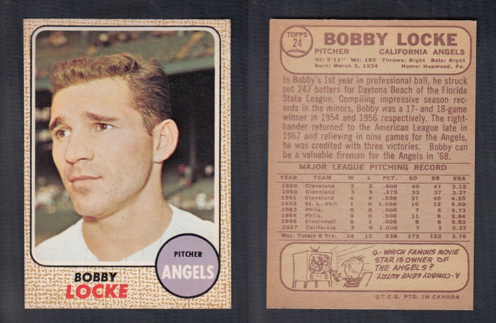 1968 O-PEE-CHEE BASEBALL CARD #24 B. LOCKE photo