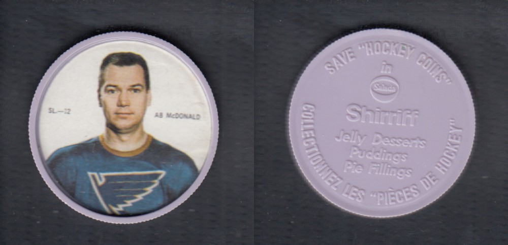 1968-69 SHIRRIFF HOCKEY COIN A.B. MCDONALD SL-12 *SP* photo