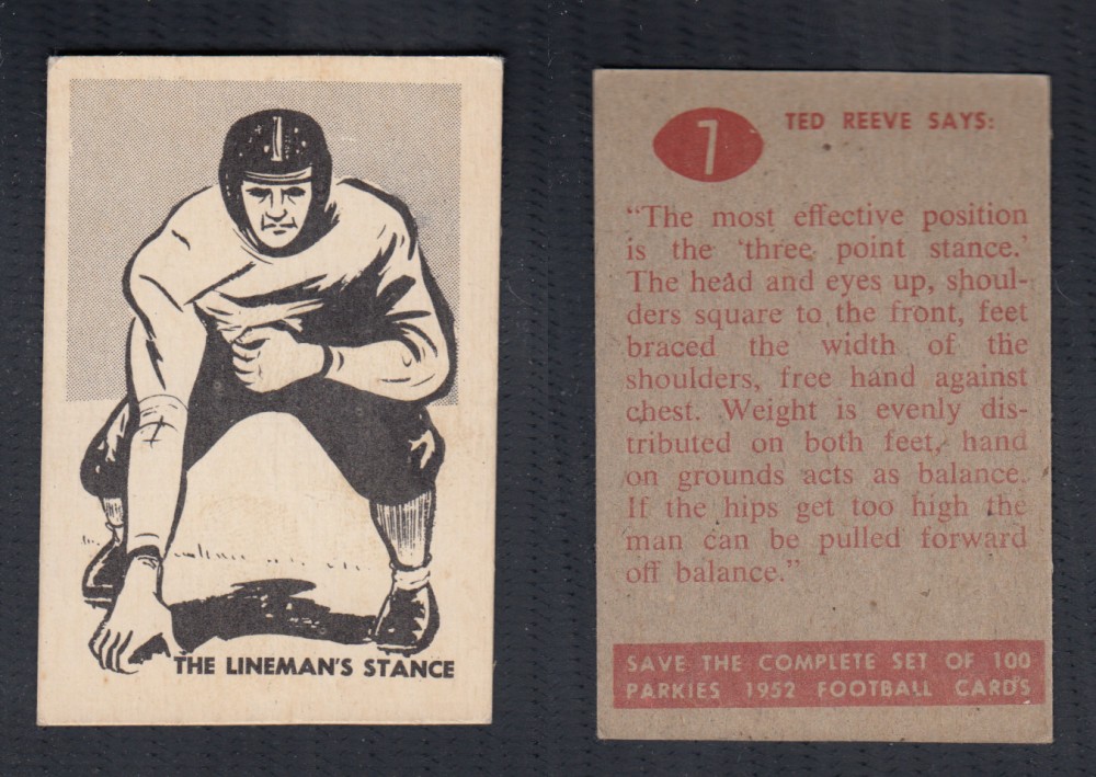 1952 CFL PARKHURST FOOTBALL CARD #7 THE LINEMAN'S STANCE photo