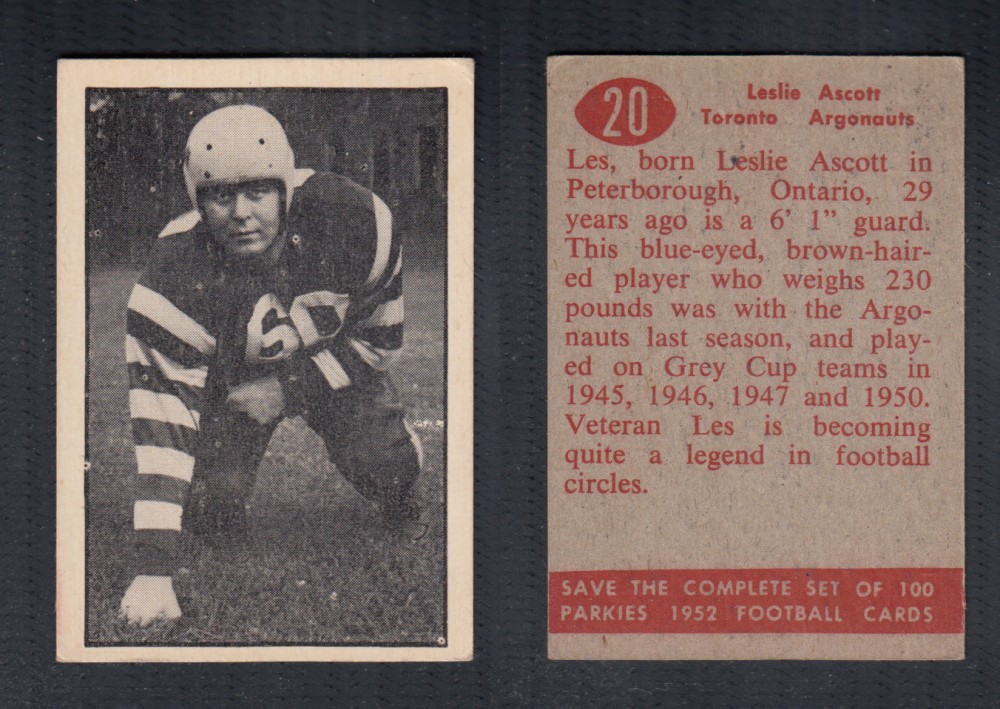 1952 CFL PARKHURST FOOTBALL CARD #20 L. ASCOTT photo