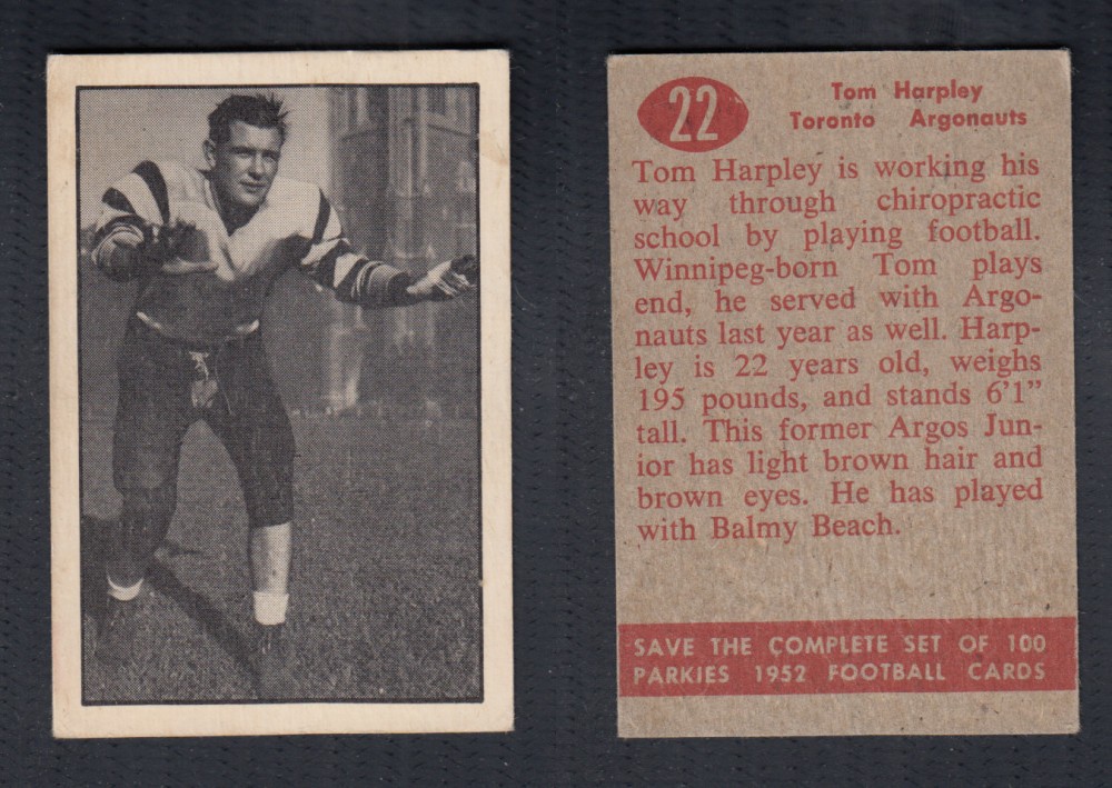 1952 CFL PARKHURST FOOTBALL CARD #22 T. HARPLEY photo