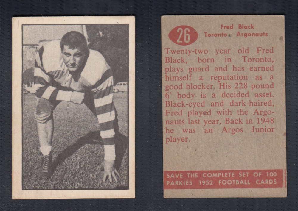 1952 CFL PARKHURST FOOTBALL CARD #26 F. BLACK photo